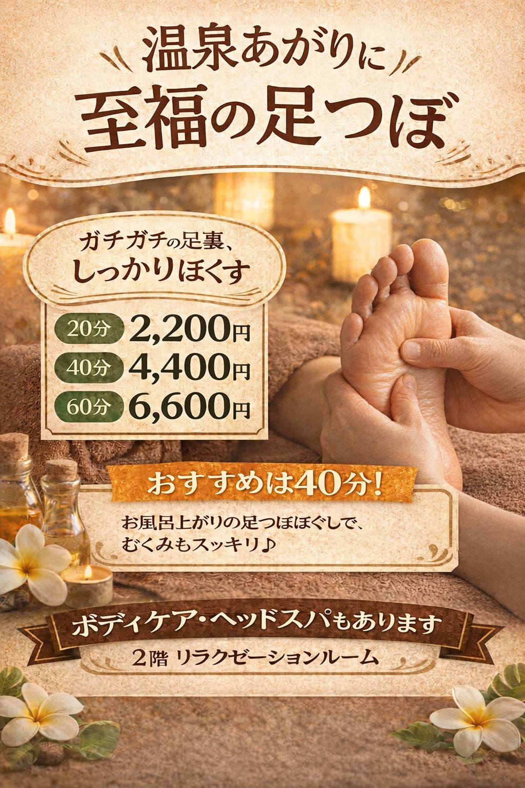 温泉あがりにおすすめ 足つぼマッサージのご案内